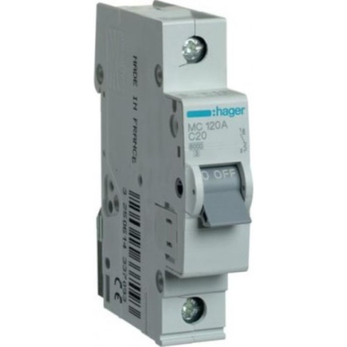 Автоматический выключатель HAGER 1P 6kA C-20A 1M MC120A